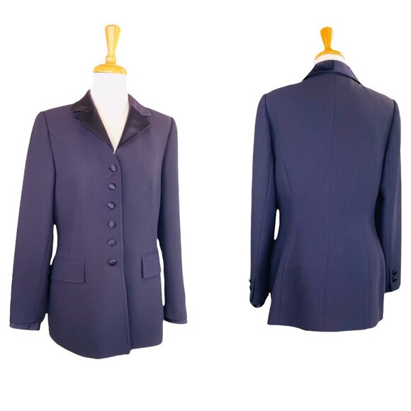 Albert NiponTuxedo Pant Suit Vintage 90s Plum Sz 8 Removable Satin Collar & Cuff - Picture 10 of 11